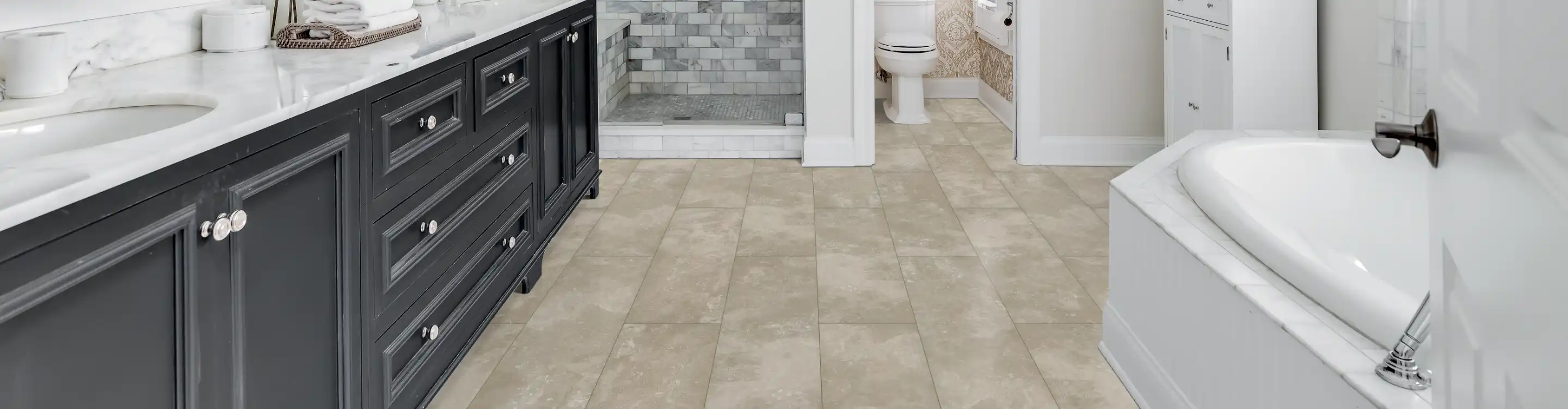 stone tile flooring in a bathroom